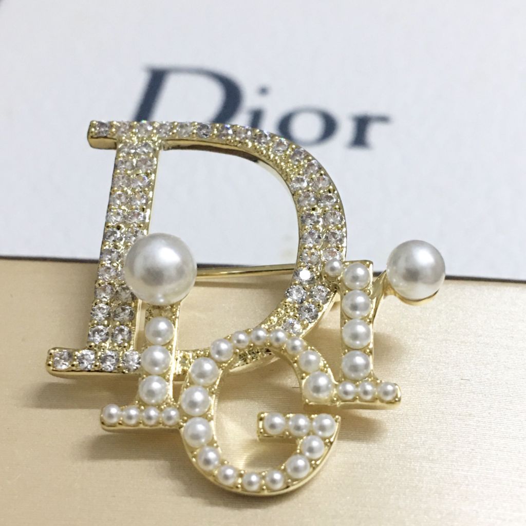 Cài Áo Nam, Nữ - Dior Màu Vàng Ngọc Trai & Pha Lê Trắng (AI) 