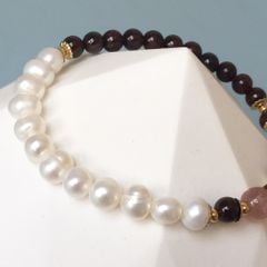  Vòng Đá Phong Thuỷ Cao Cấp - Trái Tim Đá Thạch Anh Dâu Tây, Thạch Anh Tím & Ngọc Trai Nước Ngọt (AF) 