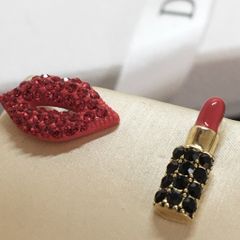  Bông Tai Cây Son & Đôi Môi Pha Lê Đỏ, Đen 