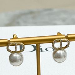  Bông Tai Dior Màu Vàng Ngọc Trai & Pha Lê Trắng (AR) 