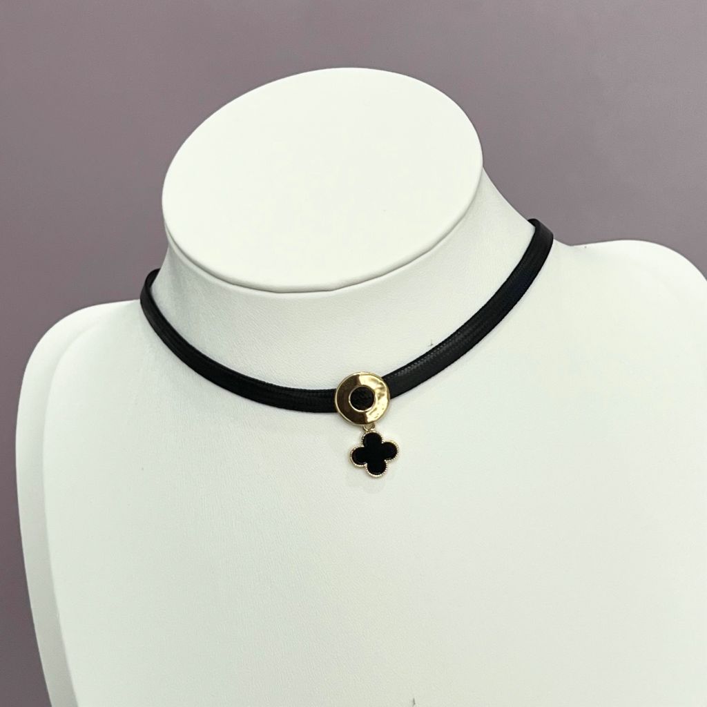  Vòng Cổ Choker Cỏ 4 Lá May Mắn Titan Cao Cấp Màu Vàng (AB) 