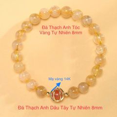  Vòng Tay Phong Thuỷ Cao Cấp - Đá Thạch Anh Tóc Vàng 8mm & Thạch Anh Dâu Tây Tự Nhiên 