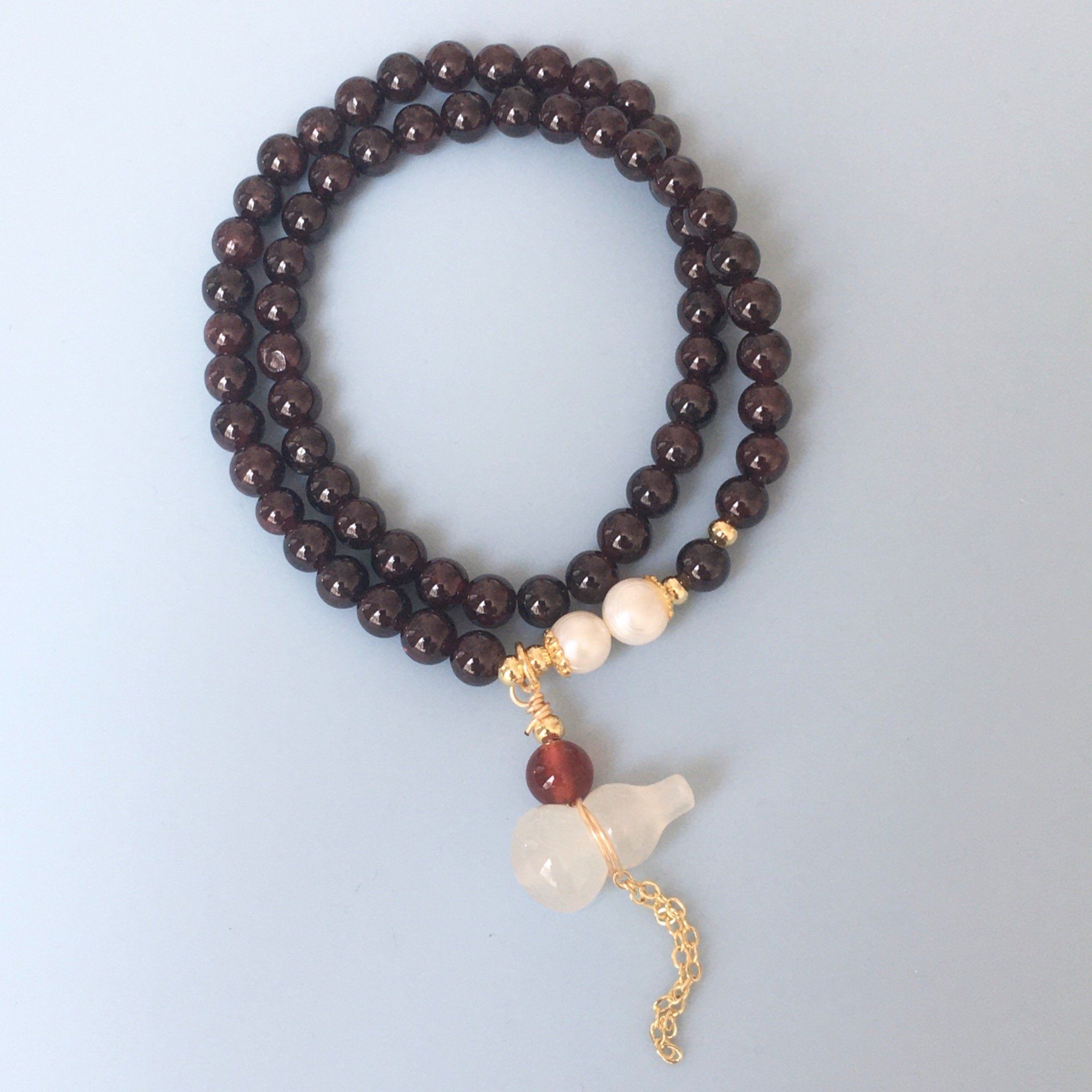  Vòng Đá Phong Thuỷ Cao Cấp - 2 Vòng Hồ Lô Mã Não, Ngọc Trai Nước Ngọt, Đá Garnet Tự Nhiên 