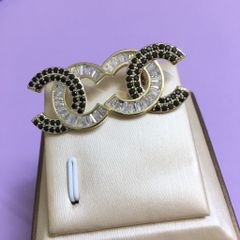  Bông Tai Chanel Bản To Màu Vàng Pha Lê Đen & Trắng Cá Tính (AI) 