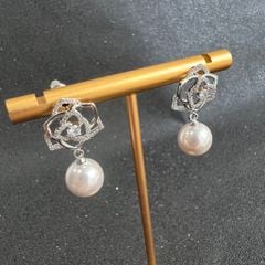  Bông Tai Hoa Hồng Ngọc Trai & Pha Lê Trắng (AL) 