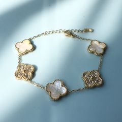  Bộ Trang Sức Cỏ 4 Lá May Mắn - Vòng Tay & Bông Tai Màu Vàng Bản To Pha Lê (AL) 