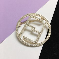  Cài Áo Nam, Nữ - Fendi Màu Vàng Pha Lê Trắng (AA) 