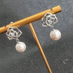  Bông Tai Hoa Hồng Ngọc Trai & Pha Lê Trắng (AL) 