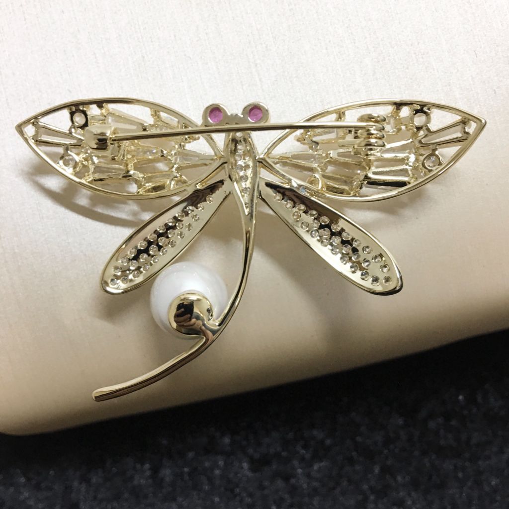  Cài Áo Nam, Nữ - Con Chuồn Chuồn Vàng Bản To Ngọc Trai & Pha Lê Đỏ, Trắng 