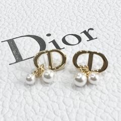  Bông Tai Dior Màu Vàng 2 Hạt Ngọc Trai 