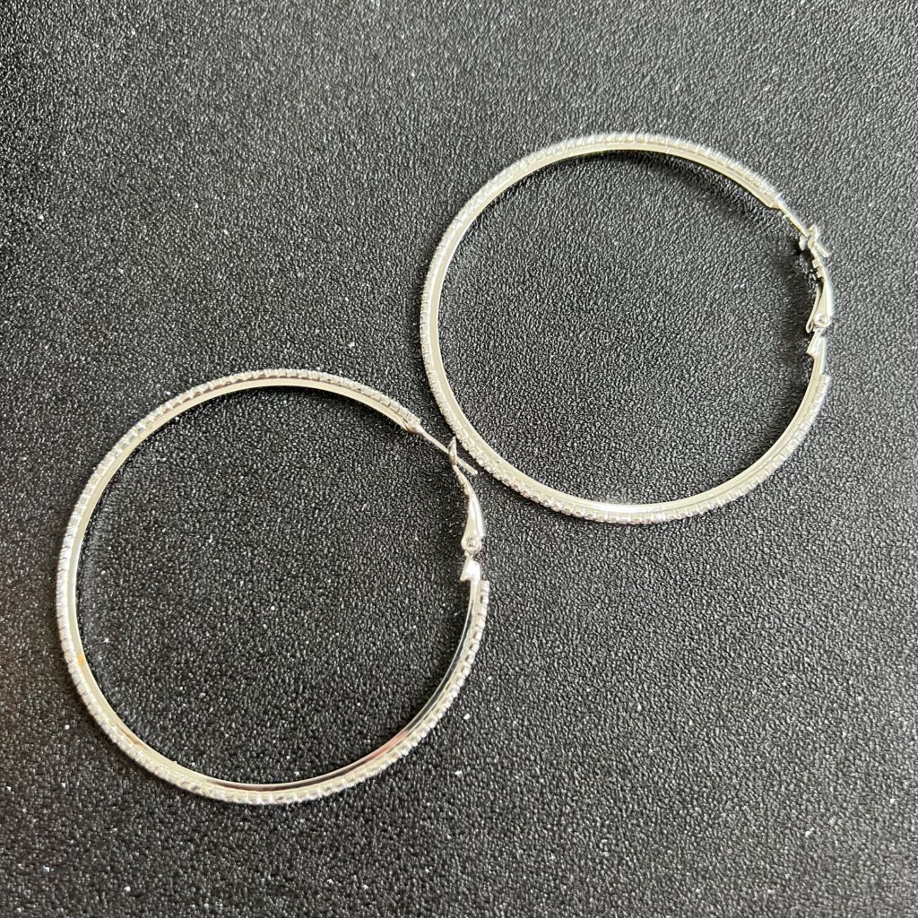  Bông Tai Khoen Tròn Bản To 7,5cm Pha Lê Trắng (BQ) 