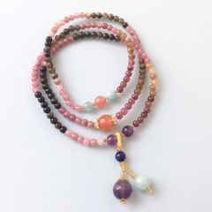  Vòng Đá Phong Thuỷ Cao Cấp - 3 Vòng Đá Tourmaline Đa Sắc Màu, Đá Aquamarine, Đá Thạch Anh Tím & Đá Mã Não Đỏ Tự Nhiên 