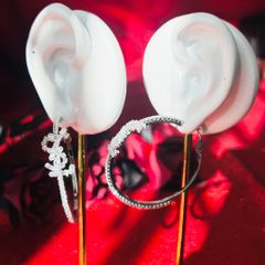  Bông Tai Khoen Tròn YSL Màu Trắng 5cm Pha Lê (BS) 