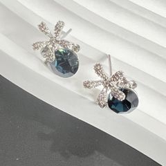  Bông Tai Cánh Hoa Pha Lê Xanh Bích & Trắng (BO) 