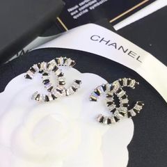  Bông Tai Chanel Bản To Màu Trắng Pha Lê Đen & Trắng (BT) 