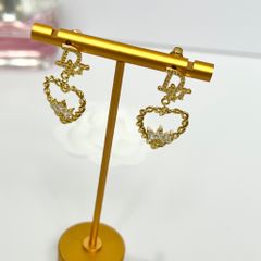  Bông Tai Dior Trái Tim Màu Vàng Pha Lê Trắng 