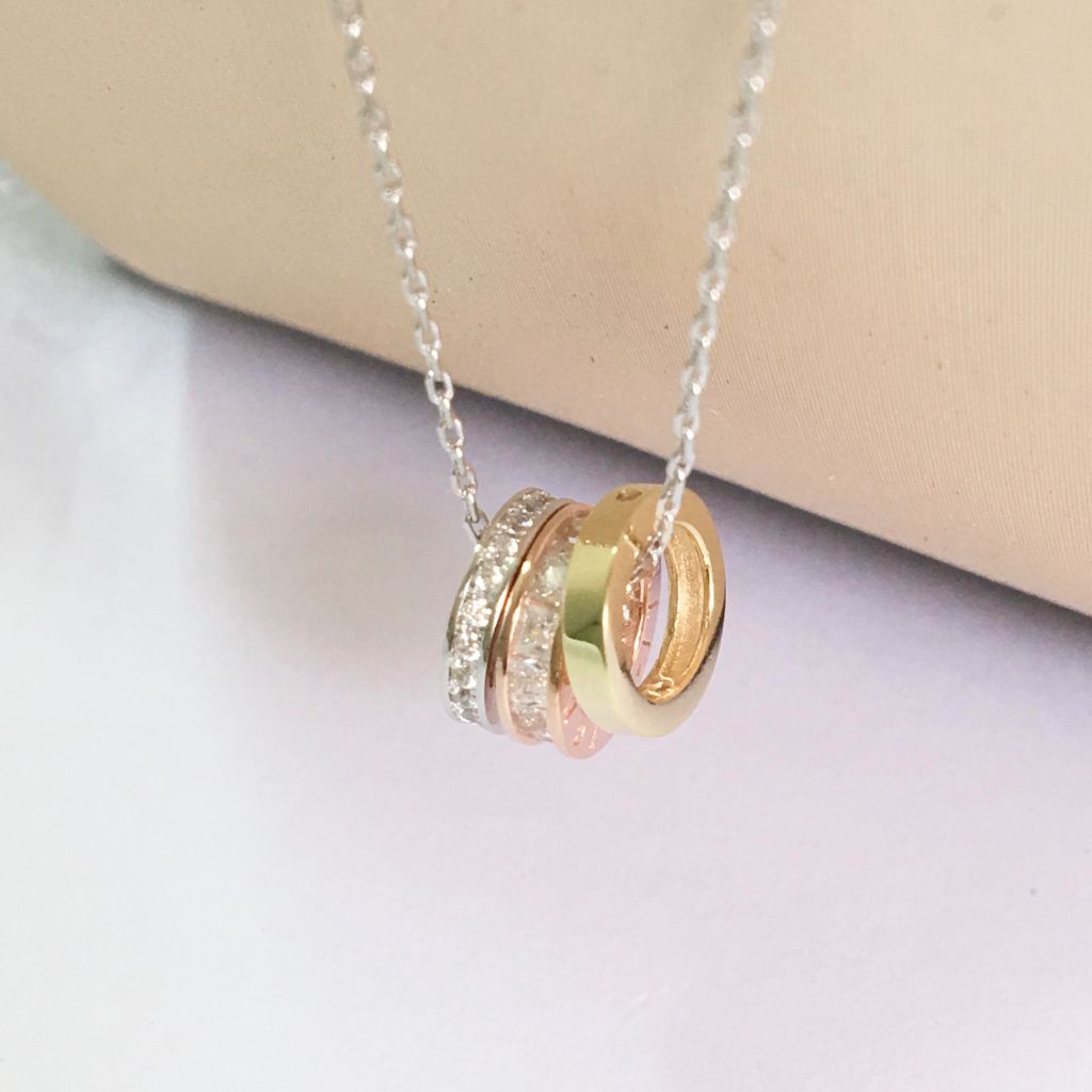  Dây Chuyền Bạc Cao Cấp - Bai.geeli 3 Vòng Tròn Pha Lê Trắng 