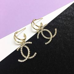  Bông Tai Chanel Màu Vàng Pha Lê Trắng (CH) 