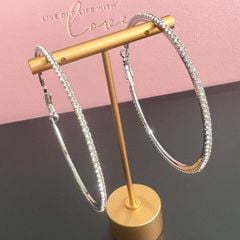  Bông Tai Khoen Tròn Bản To Màu Trắng 6,3cm Pha Lê (BP) 