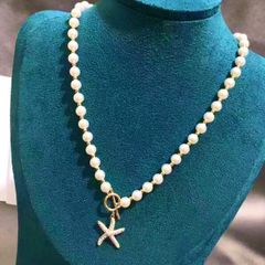  Dây Chuyền Ngắn - Choker Sao Biển Màu Vàng Ngọc Trai & Pha Lê Trắng (AT) 