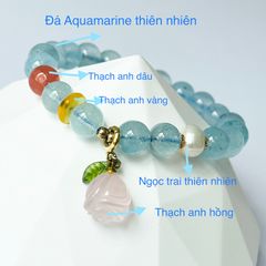  Vòng Đá Phong Thuỷ Cao Cấp - Hoa Hồng Thạch Anh Hồng, Đá Aquamarine & Ngọc Trai Nước Ngọt 