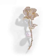  Cài Áo Hoa Hồng Vàng Ngọc Trai & Pha Lê Trắng Quý Phái (AM) 