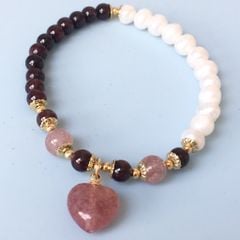  Vòng Đá Phong Thuỷ Cao Cấp - Trái Tim Đá Thạch Anh Dâu Tây, Thạch Anh Tím & Ngọc Trai Nước Ngọt (AF) 