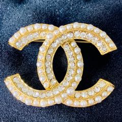  Cài Áo Nam, Nữ - Chanel Màu Vàng Ngọc Trai & Pha Lê Trắng (BU) 