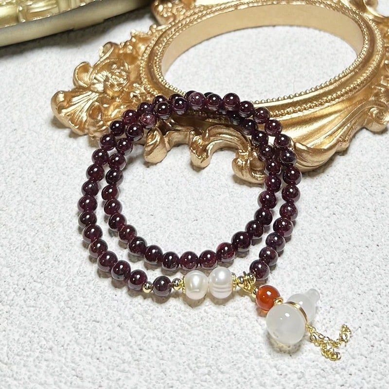  Vòng Đá Phong Thuỷ Cao Cấp - 2 Vòng Hồ Lô Mã Não, Ngọc Trai Nước Ngọt, Đá Garnet Tự Nhiên 