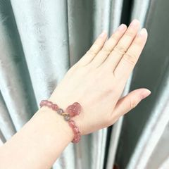  Vòng Đá Phong Thuỷ Cao Cấp - Con Hồ Ly Tình Yêu Đá Thạch Anh Dâu Tây & Đá Mặt Trăng Tự Nhiên 