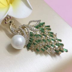  Cài Áo & Mặt Dây Chuyền - Con Phượng Hoàng Ngọc Trai & Pha Lê Xanh Quý Phái (AD) 