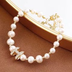  Bộ Trang Sức Hermes Vàng - Vòng cổ Choker & Vòng Tay Đính Đá Pha Lê, Ngọc Trai Nước Ngọt Quý Phái 