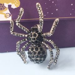  Cài Áo Nam - Con Nhện Màu Trắng Pha Lê Đen (AJ) 