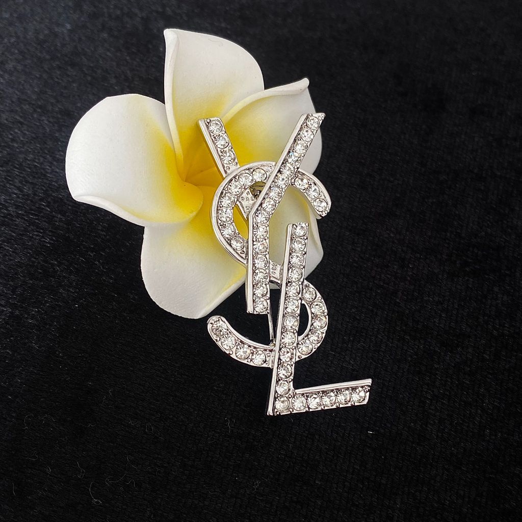  Cài Áo Nam, Nữ - YSL Màu Trắng Pha Lê (AH) 