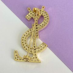  Cài Áo Nam, Nữ - YSL Màu Vàng Pha Lê Trắng (AF) 