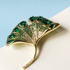  Cài Áo Nam, Nữ - Lá Sen Vàng Pha Lê Xanh & Trắng 