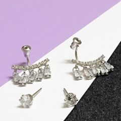  Bông Tai Viền Tai Mưa Rơi Pha Lê Trắng ( Có 2 Kiểu Đeo ) 