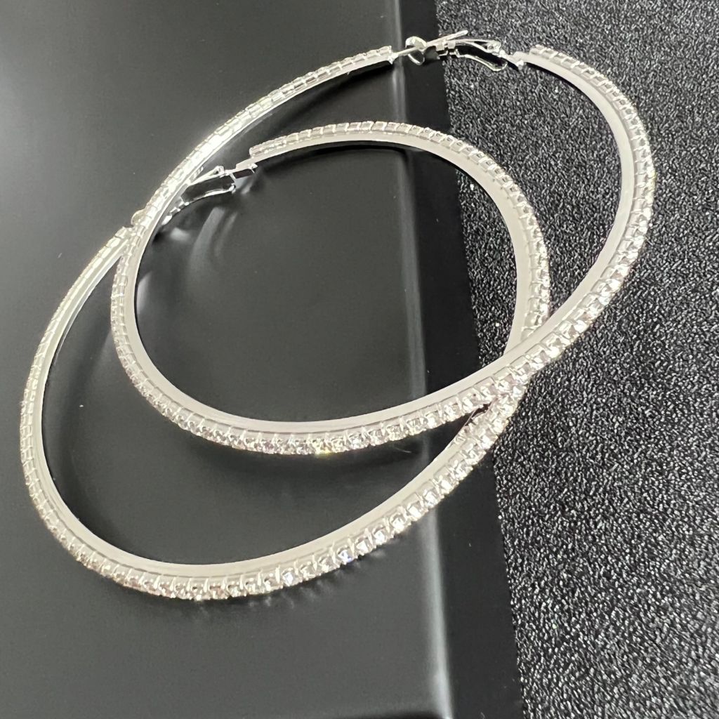  Bông Tai Khoen Tròn Bản To 7,5cm Pha Lê Trắng (BQ) 