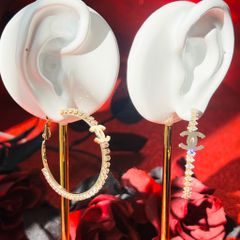  Bông Tai Chanel Khoen Tròn Màu Vàng 43mm Pha Lê Trắng (BQ) 