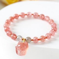  Vòng Đá Phong Thuỷ Cao Cấp - Con Hồ Ly Tình Yêu Đá Thạch Anh Dâu Tây & Đá Mặt Trăng Tự Nhiên 