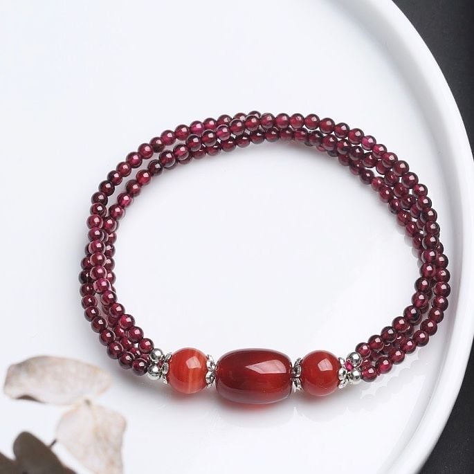  Vòng Đá Phong Thuỷ Cao Cấp - Đá Garnet Ngọc Hồng Lựu Tự Nhiên 3 Vòng May Mắn & Bình An 