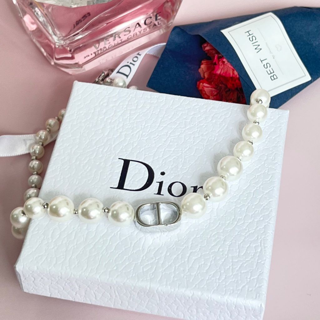  Vòng Cổ Choker Dior Ngọc Trai Màu Trắng Quý Phái 
