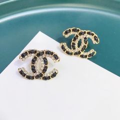  Bông Tai Chanel Bản To Màu Vàng Pha Lê Trắng (BE) 