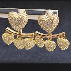  Bông Tai Trái Tim Màu Vàng Pha Lê Trắng ( Có 2 Kiểu Đeo ) 