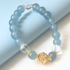  Vòng Đá Phong Thuỷ Cao Cấp - Quả Cầu Vàng Đá Aquamarine & Đá Thạch Anh Trắng Tự Nhiên 