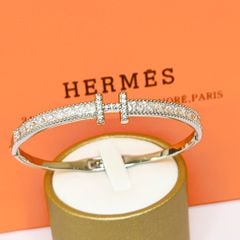  Bộ Trang Sức Hermes Trắng - Vòng Tay, Nhẫn & Bông Tai Pha Lê (AB) 