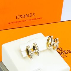  Bông Tai Hermes Màu Vàng Ngọc Trai & Pha Lê Trắng (AK) 