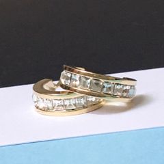  Bông Tai Nửa Vòng Tròn Vàng Pha Lê Trắng (AL) 