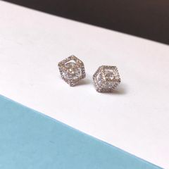  Bông Tai Hình Vuông 3D Pha Lê Trắng (AK) 