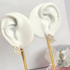  Bông Tai Dior Màu Vàng 1,2cm Pha Lê Trắng (AW) 